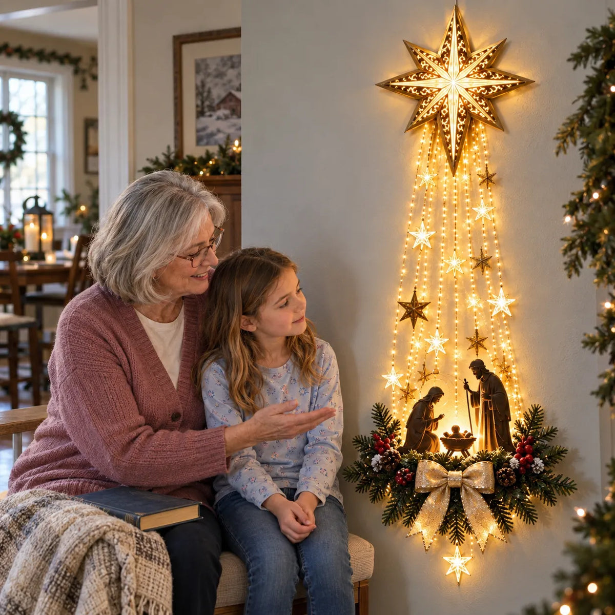 🎄Bethlehem Star of FaithTM – ✝️Lighted Nativity Wall Decor✨
