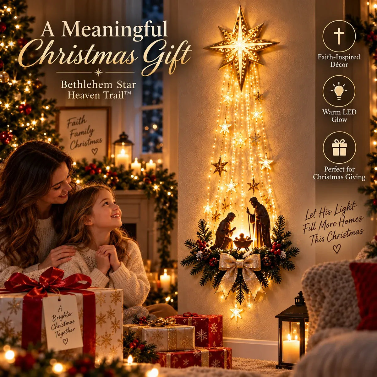 🎄Bethlehem Star of FaithTM – ✝️Lighted Nativity Wall Decor✨