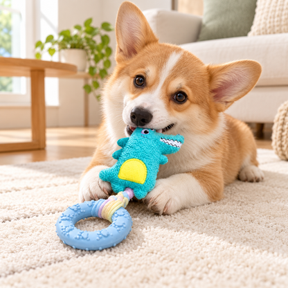 Crocodile Squeaky Plush and TPR Ring Dog Toy