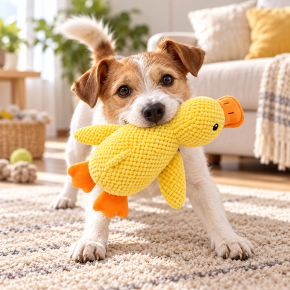 Yellow Duck Sound-Making Plush Dog Toy