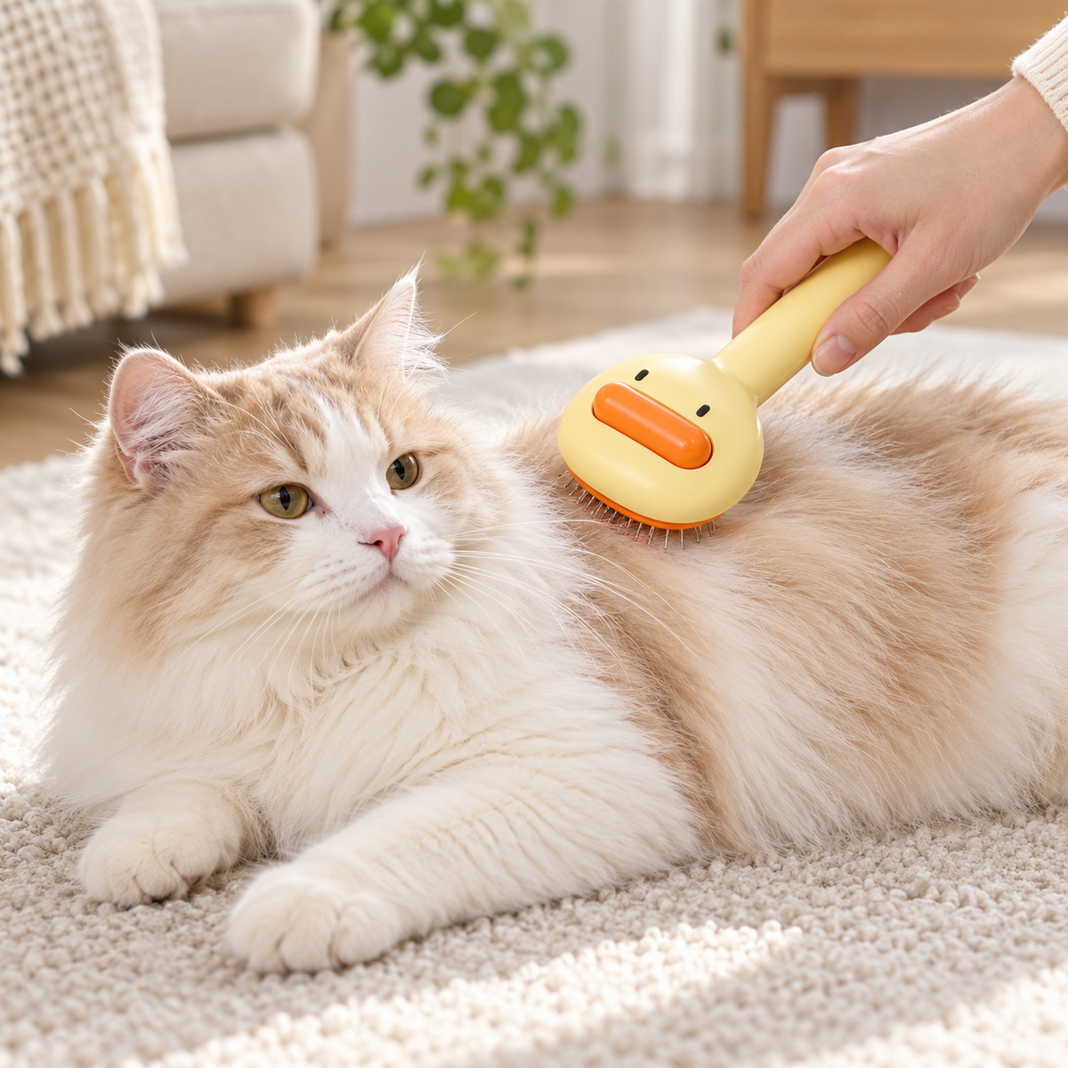 Duck-Shaped Self-Cleaning Pet Grooming Brush - Yellow