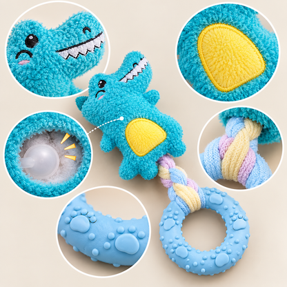Crocodile Squeaky Plush and TPR Ring Dog Toy