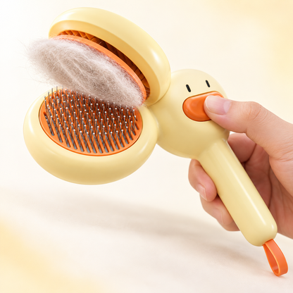 Duck-Shaped Self-Cleaning Pet Grooming Brush - Yellow