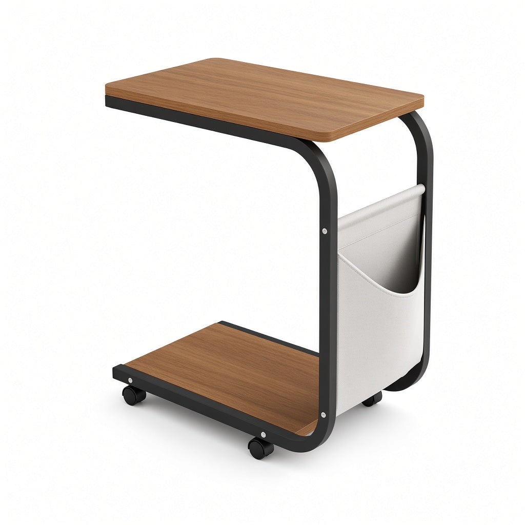 Mobile C-Shaped Side Table with Storage