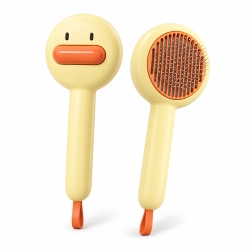 Duck-Shaped Self-Cleaning Pet Grooming Brush - Yellow