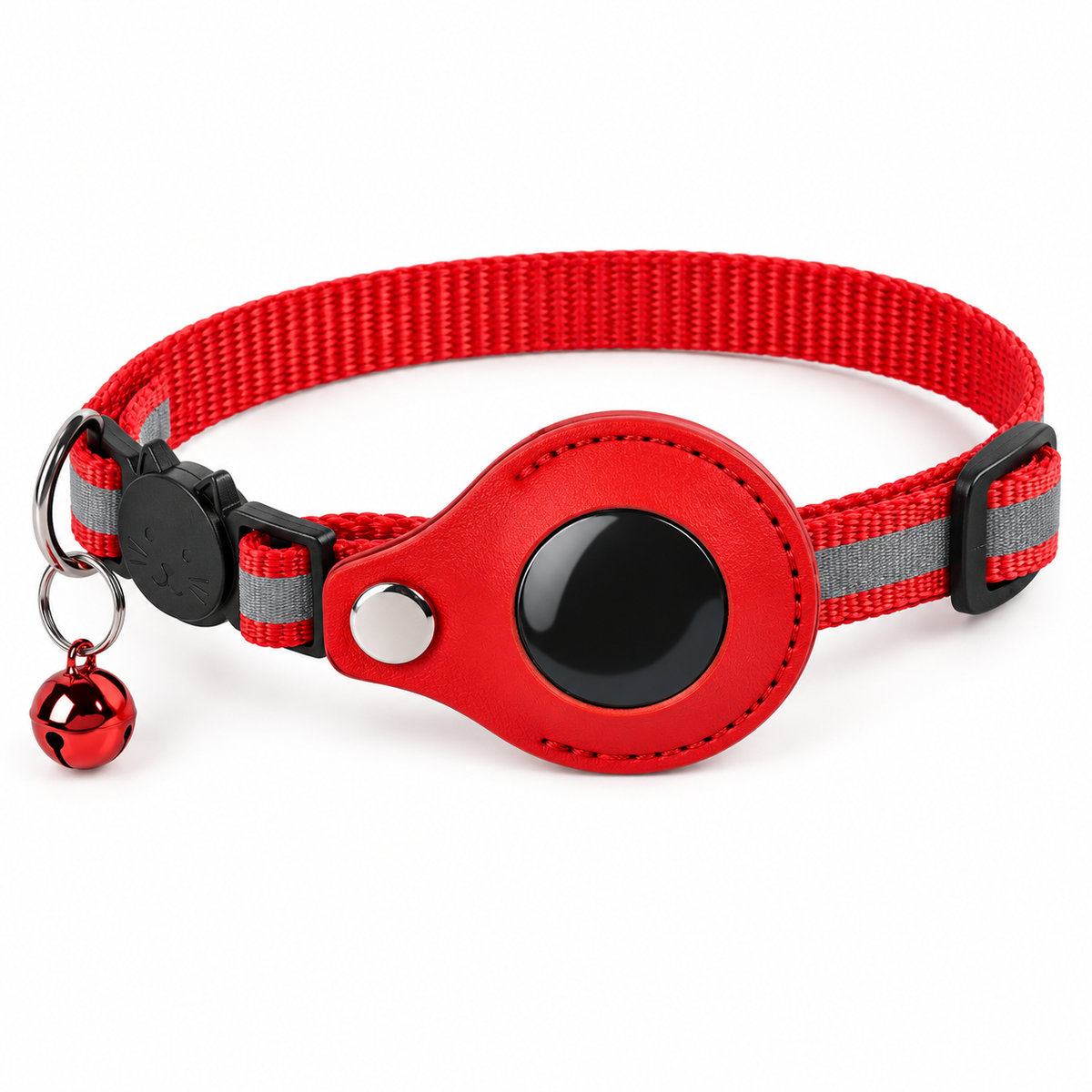 Red Reflective Cat Collar with Round Tracker Holder