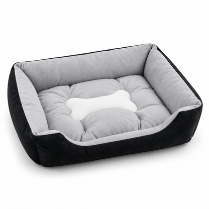 Black &amp; Gray Bolstered Pet Bed with Bone Cushion