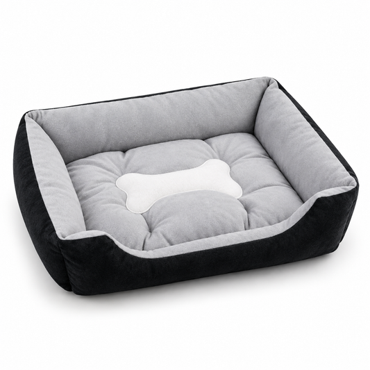 Black &amp; Gray Bolstered Pet Bed with Bone Cushion