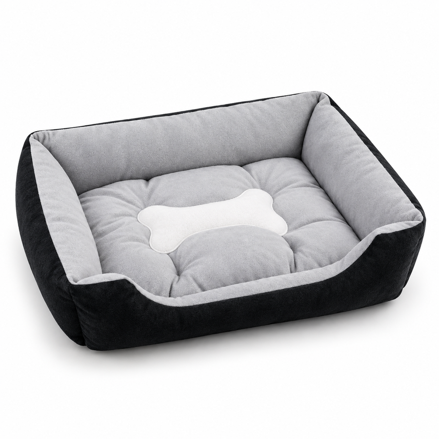 Black &amp; Gray Bolstered Pet Bed with Bone Cushion