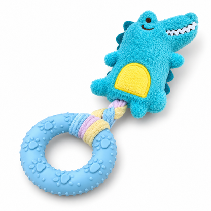 Crocodile Squeaky Plush and TPR Ring Dog Toy