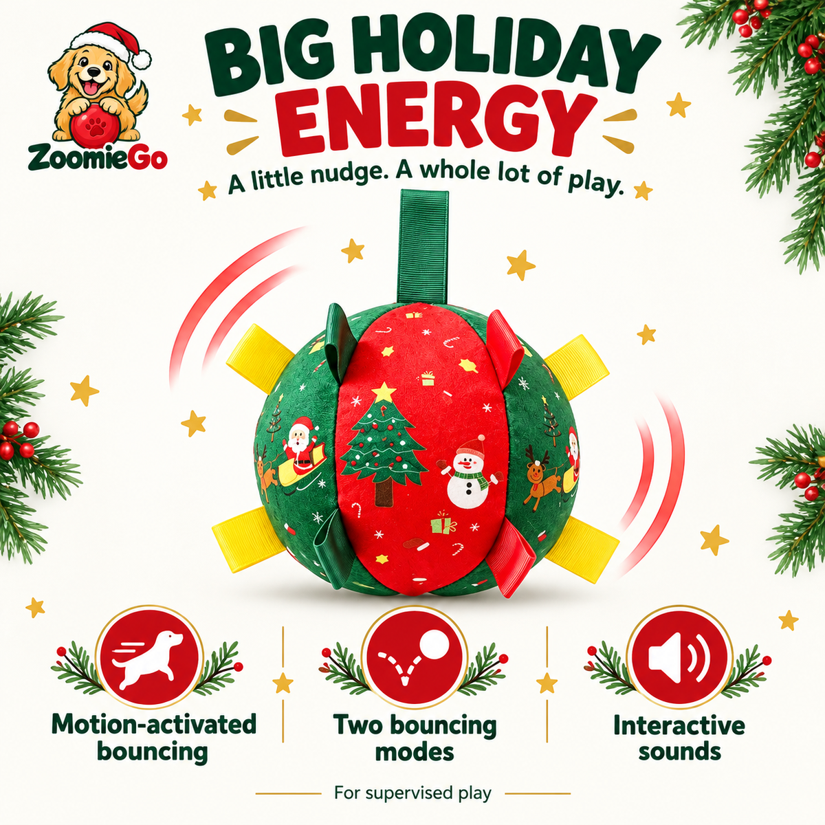 🎄 50% OFF | Christmas Interactive Dog Ball – Bell & Rechargeable Bouncing Toy🎄🐶🐱