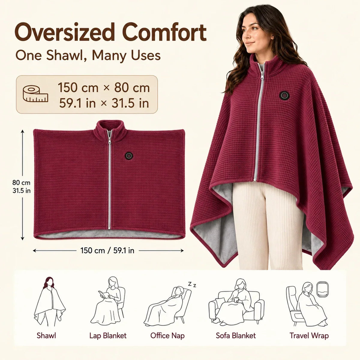 🔥 Christmas Sale — 60% OFF! ❄️ Stay Warm All Winter — Portable Electric Heated Blanket Shawl