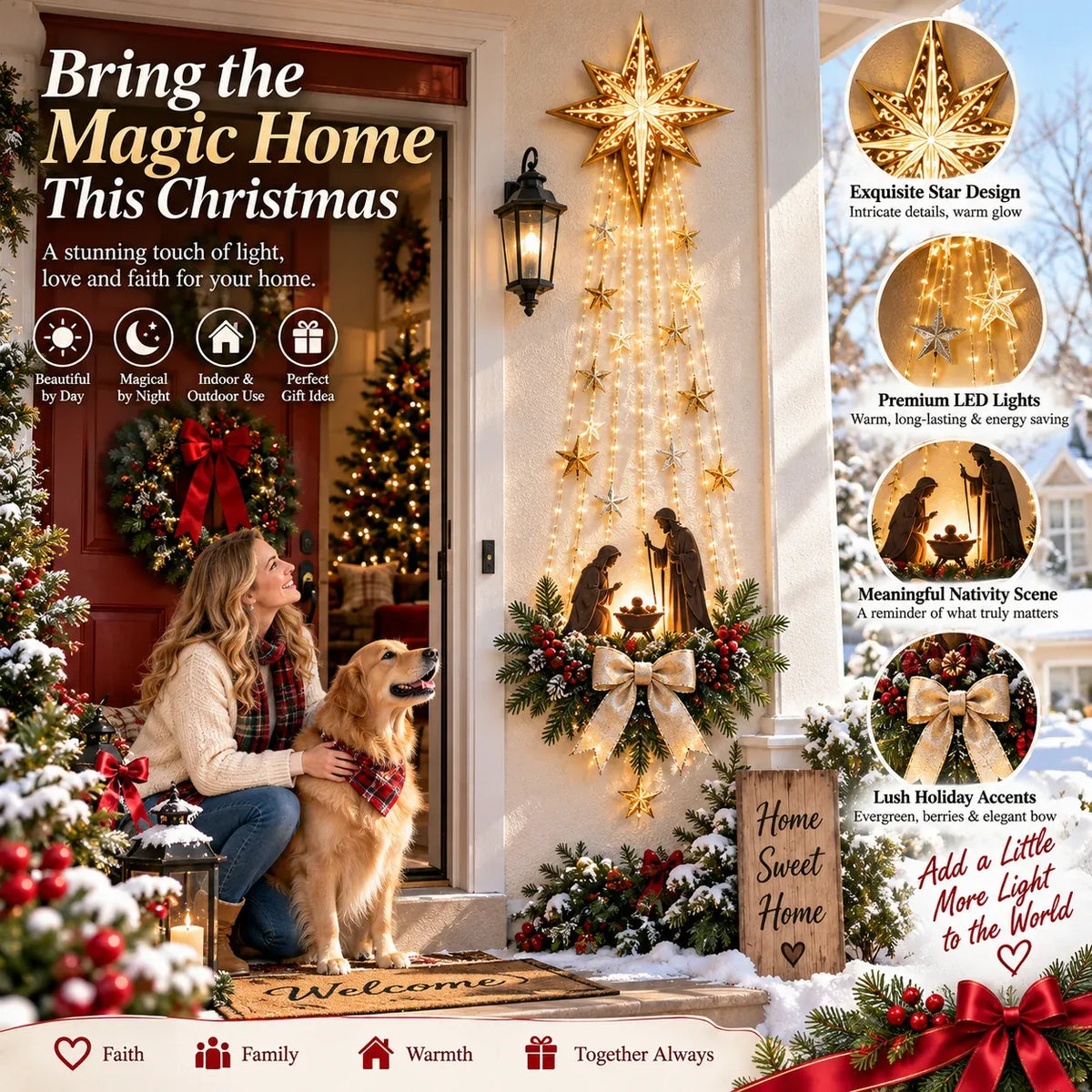 🎄Bethlehem Star of FaithTM – ✝️Lighted Nativity Wall Decor✨