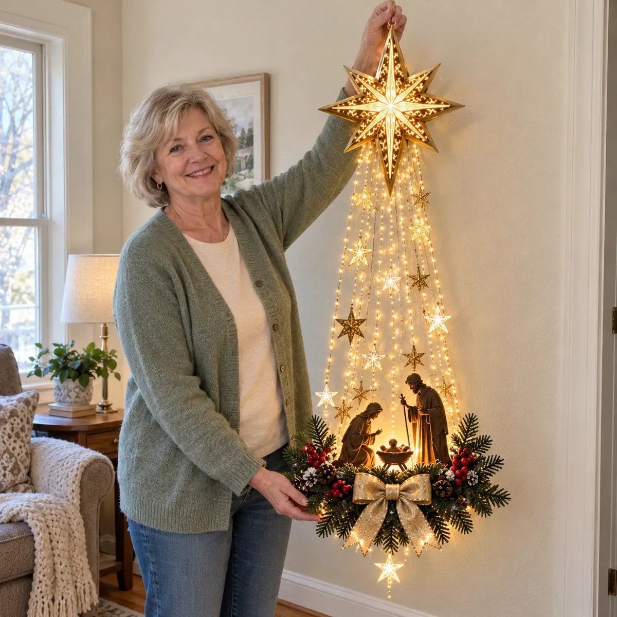 🎄Bethlehem Star of FaithTM – ✝️Lighted Nativity Wall Decor✨