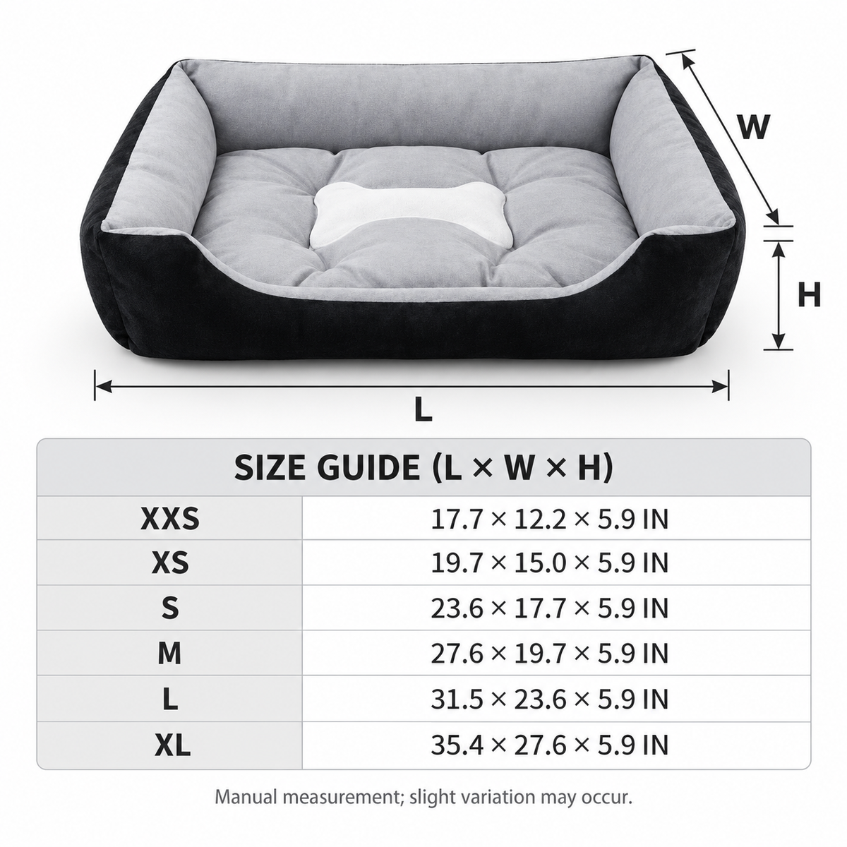 Black &amp; Gray Bolstered Pet Bed with Bone Cushion