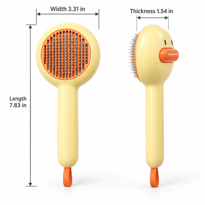 Duck-Shaped Self-Cleaning Pet Grooming Brush - Yellow