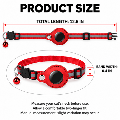 Red Reflective Cat Collar with Round Tracker Holder