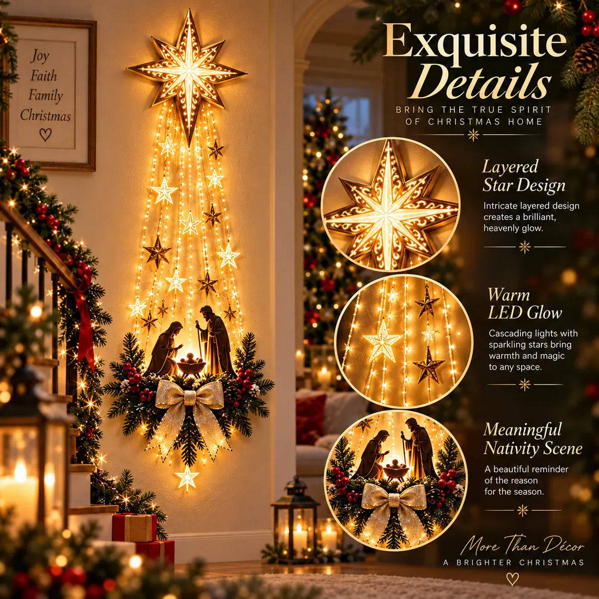 🎄Bethlehem Star of FaithTM – ✝️Lighted Nativity Wall Decor✨